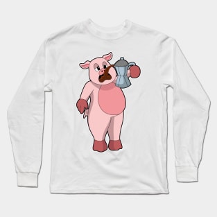 Pig with Coffee pot Long Sleeve T-Shirt